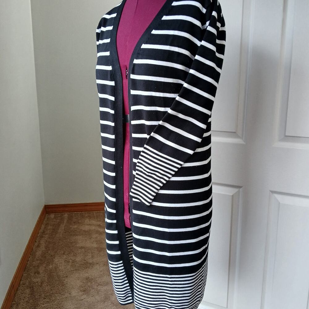Vila Milano Striped Cardigan Duster M ? black white cotton polyester minimalist